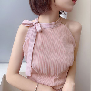 挂脖上衣女内搭性感夏外穿系带无袖削肩收腰显瘦清新渡假吊带背心