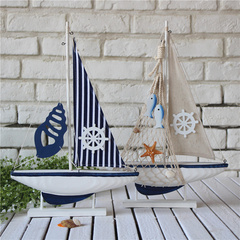海洋工艺地中海风格帆船模型摆件木质渔船摆设纯手工创意家居装饰