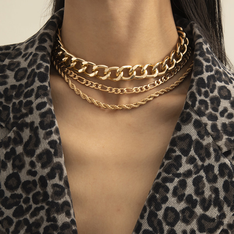 佐佑世界手工饰品的优惠券大全—麻花链项链套装欧美嘻哈hiphoprapper