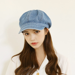 韩版女式报童帽水洗牛仔八角鸭舌帽复古布帽遮阳防晒帽休闲百搭潮