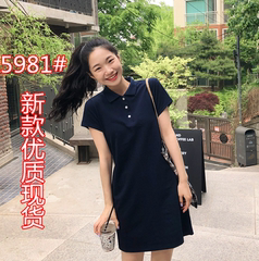 18年夏季新款女式简约透气弹力螺纹拼接柔软POLO连衣裙