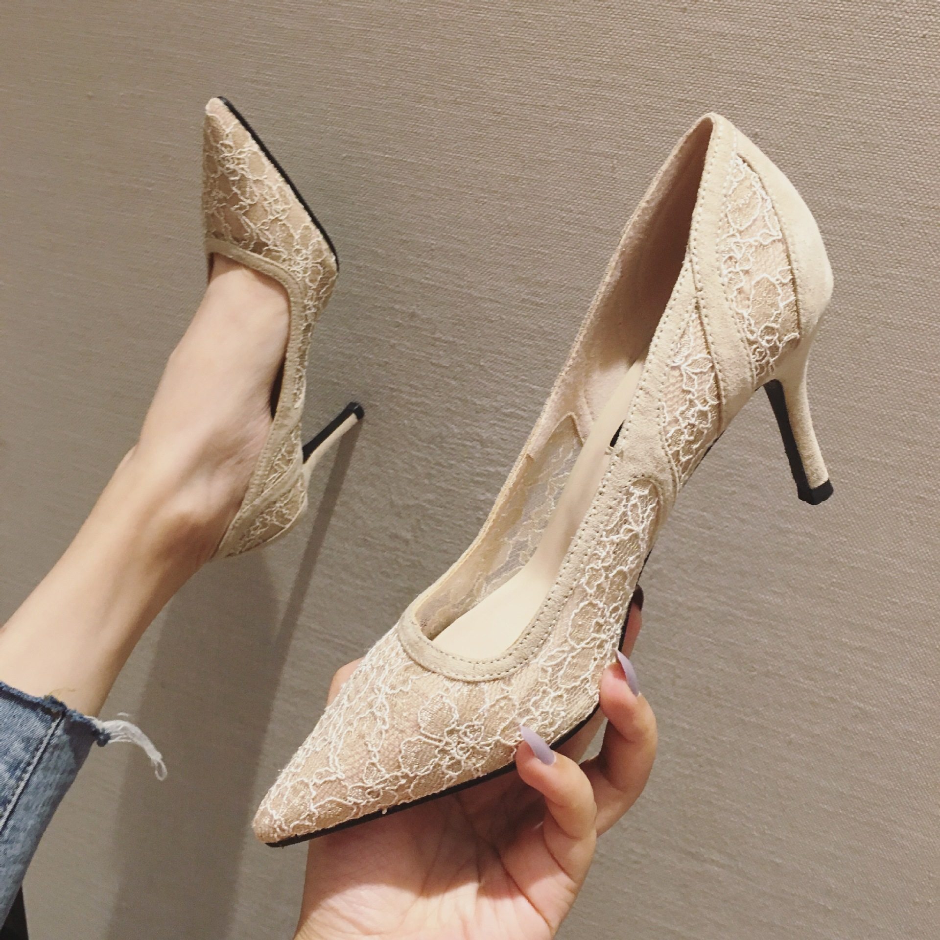 莱尔专柜斯丹柯玛正品妮克女鞋2020早秋今年流行欧货7cm跟水晶鞋