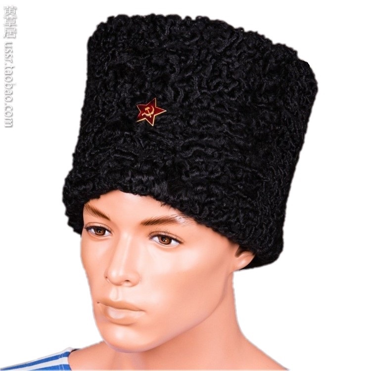 保真新款皮帽通用无檐俄罗斯卡拉库尔羔羊毛皮黑色高筒帽全新