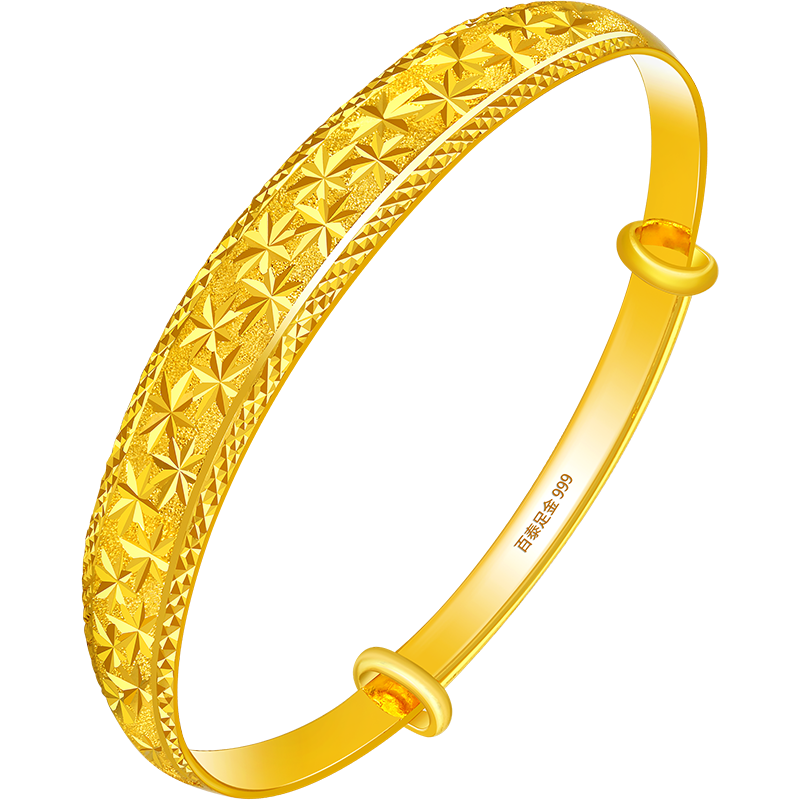 百泰首饰珠宝足金999光圈黄金手镯手链女福气三圈金手环镯链
