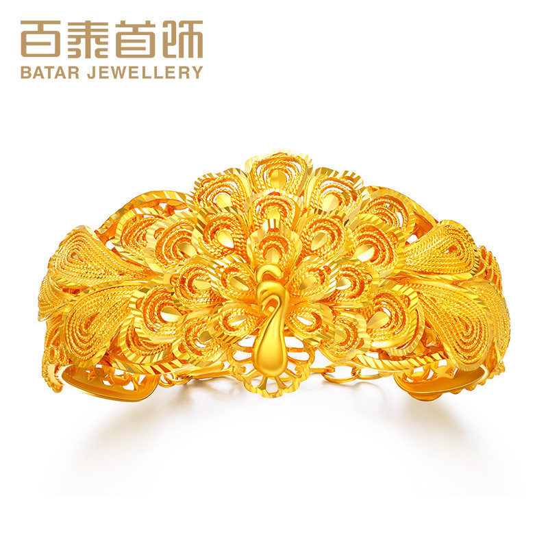 6天猫新品优惠券10元百泰黄金手镯999足金女圆珠金珠结婚订婚金镯子