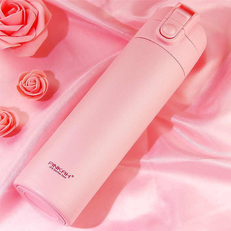pinkah女生时尚便携保温杯粉色系ins简约磨砂防漏直饮少女水杯子