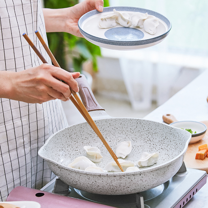 日式陶瓷平底锅不粘锅家用煎锅牛排烙饼煎蛋煤气灶明火专用28cm