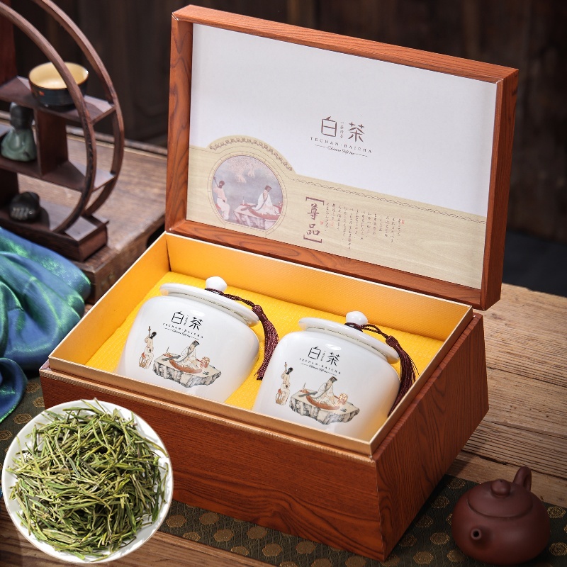 茶叶礼盒装送礼正宗安吉珍稀白茶明前绿茶高档瓷罐礼盒包装礼品茶