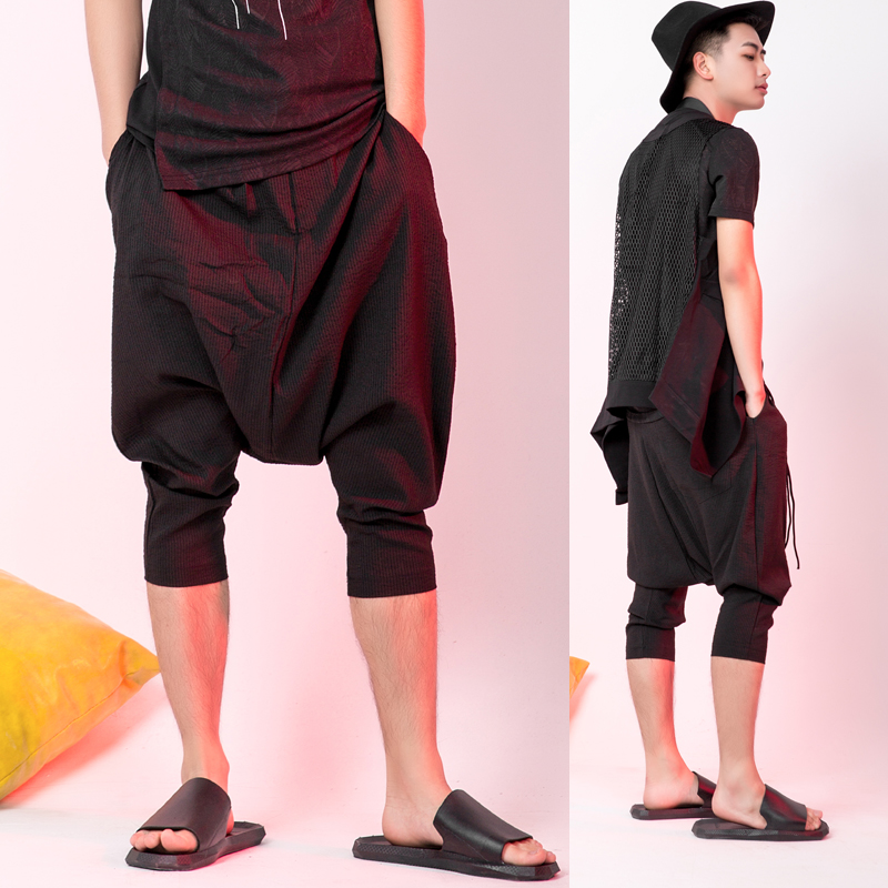 暗黑潮男弹力纱卡棉大裆裤 个性垮裤落裆裤子 dk264 低95 投