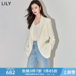 LILY2024春新款女装复古老钱风双排扣职业通勤款时尚休闲西装外套