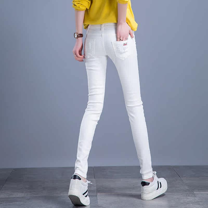 白色打底裤女外穿春秋薄款长裤新款高腰紧身显瘦小脚铅笔裤子-敏敏