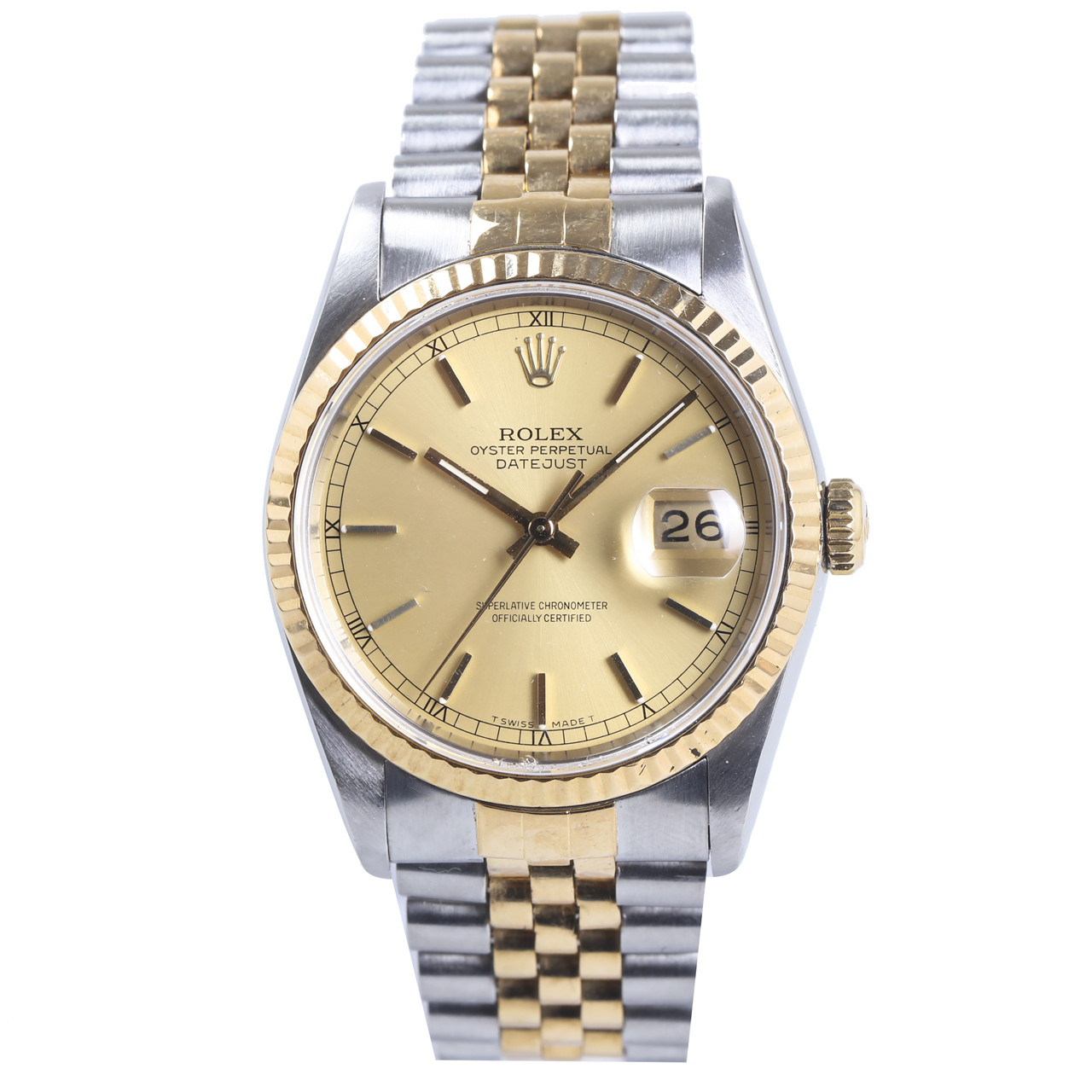 [国检][9.5新]劳力士rolex男士间金自动机械腕表日志型