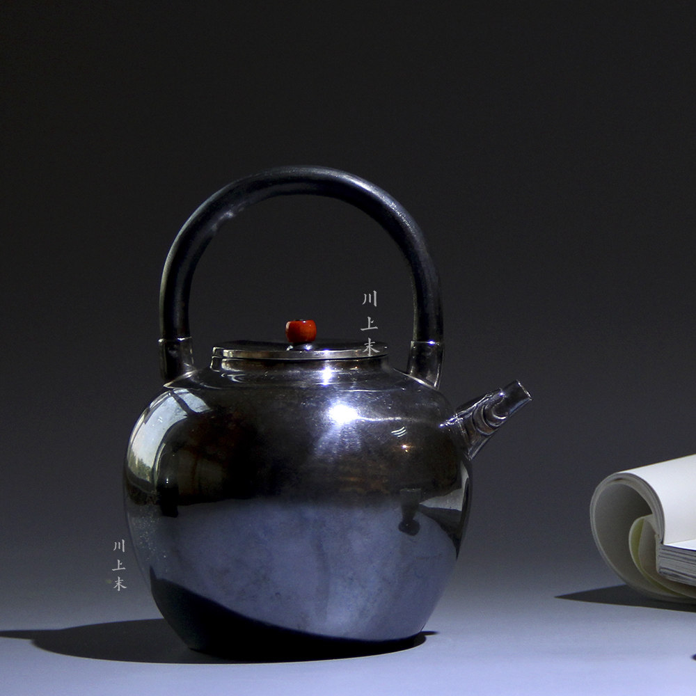 川上末银壶 纯手工 日本兽口银瓶 纯银999 烧水壶银水注 银茶壶