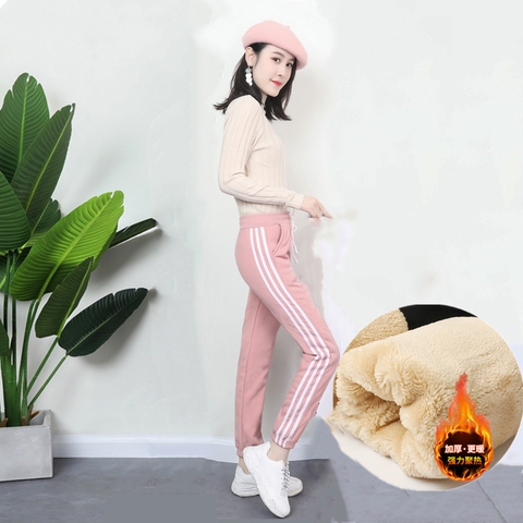 秋冬羊羔绒加绒加厚休闲运动裤女束脚保暖棉裤外穿宽松哈伦裤卫裤