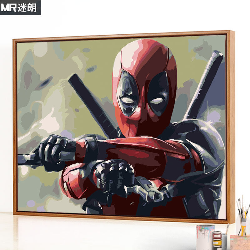 迷朗数字油画diy油彩画手绘客厅卧室漫威人物手工填色装饰画 死侍