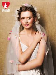 唯美娜 新款韩式新娘婚纱头纱  手工花瓣摄影造型饰品