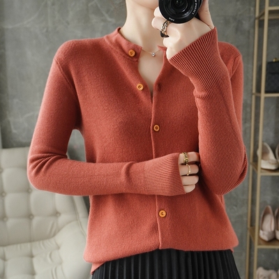 春秋羊绒开衫女圆领宽松套头毛衣短款打底羊毛外套毛针织衫