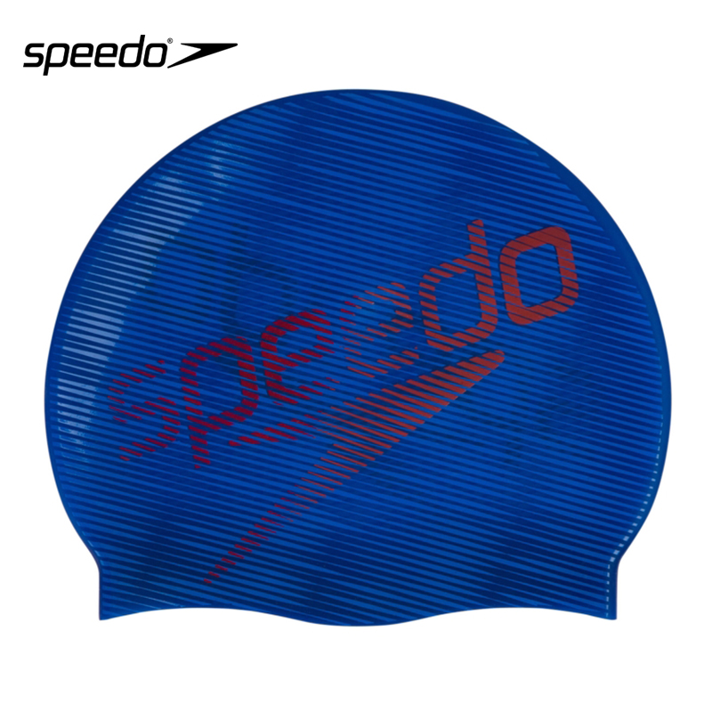speedo泳帽时尚印花男女硅胶防水长发大码舒适不勒头护耳游泳帽