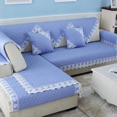 四季沙发垫布艺坐垫皮巾套防滑欧式简约现代客厅透气夏季纯色蓝色