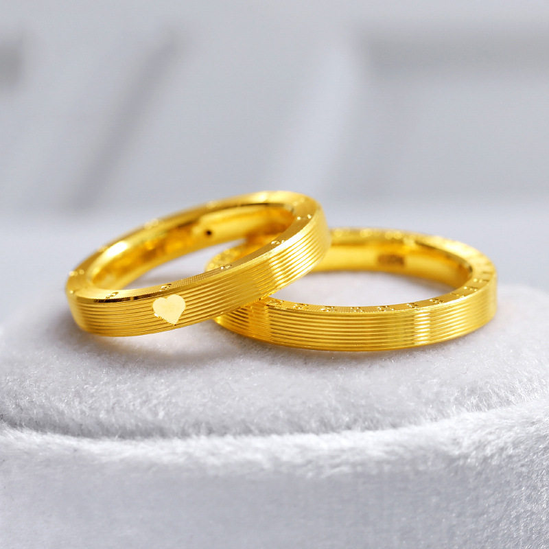黄金520时钟情侣戒指9999足金爱心时尚男女款对戒24k纯金开口首饰
