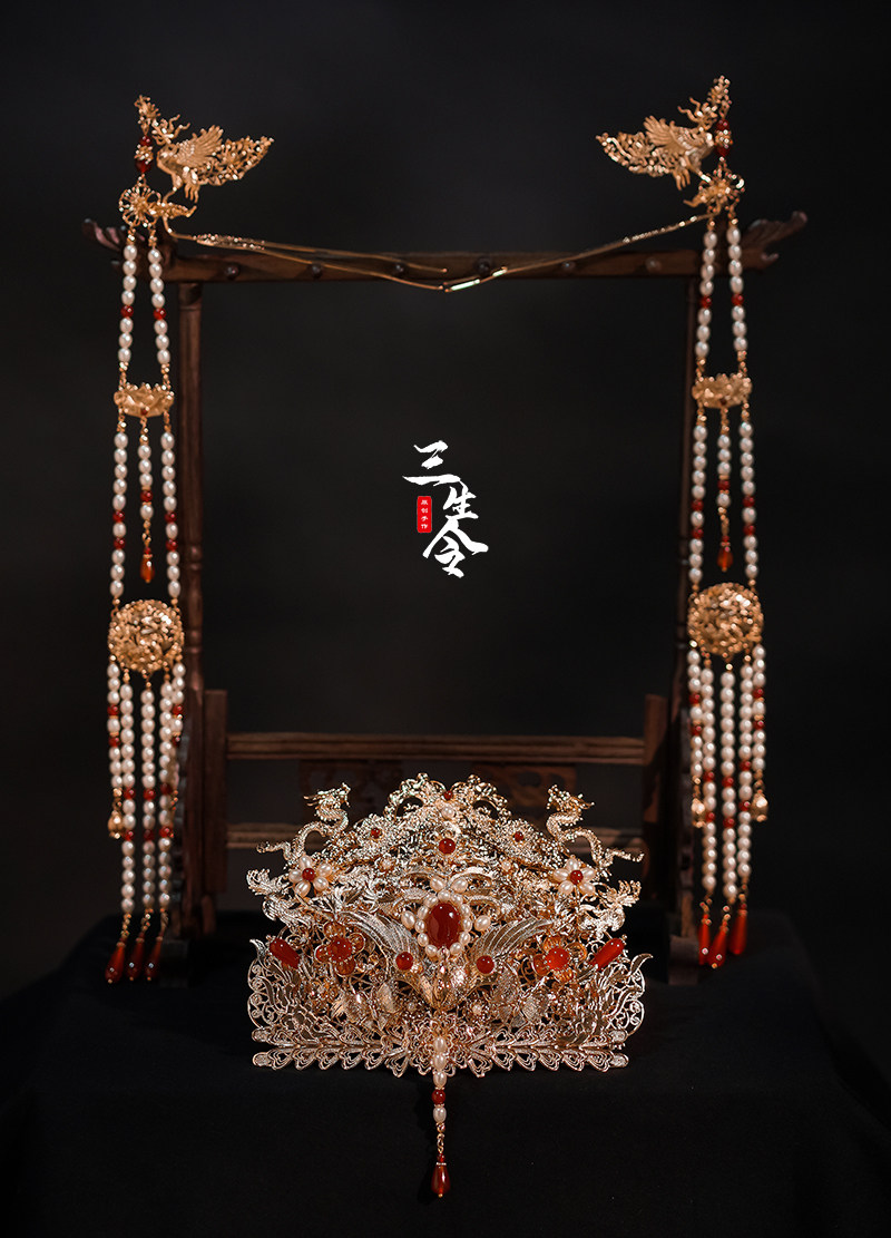 三生令【醉红颜】原创发冠汉服婚嫁配饰明制新娘珍珠头饰高端国风