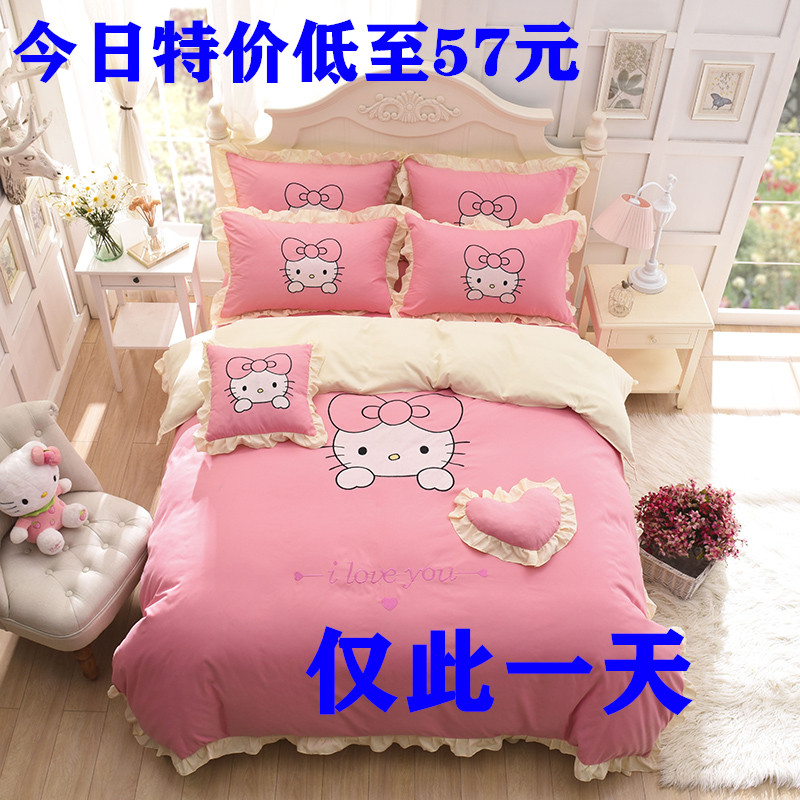 hellokitty凯蒂猫床上用品纯四件套棉床单被套儿童三件套女孩床笠|msdalam kategori seperai dan bantal, pakej peralatan tempat tidur/Sebuah keluarga empat/Keping kit - dari Buy2taobao.com untuk memberikan perkhidmatan ejen Taobao profesional membeli