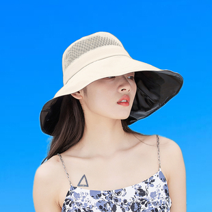 宝泽黑胶渔夫帽防晒紫外线太阳帽可折叠大帽檐遮阳帽女遮脸UV硬核