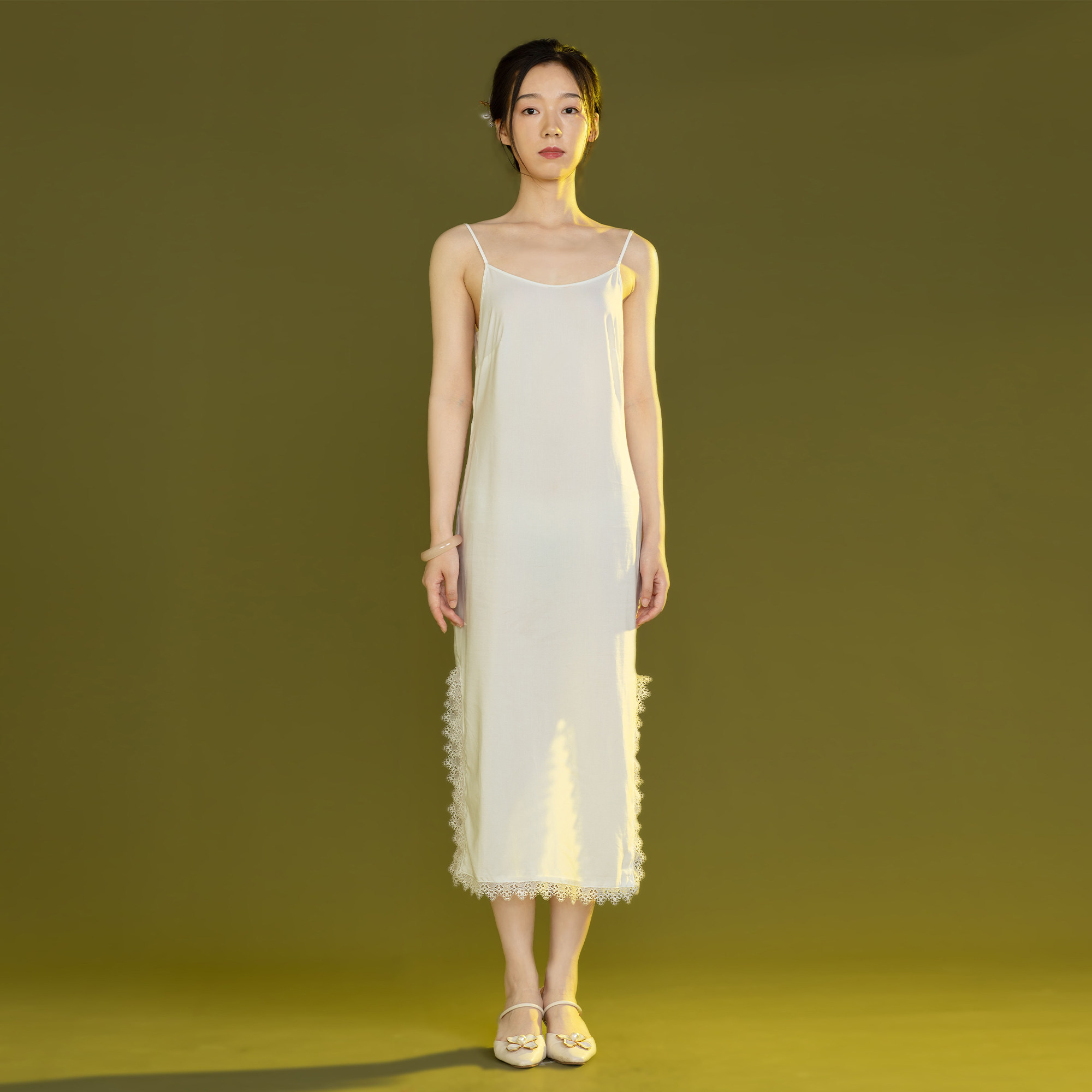 繁莳 温玉 原创旗袍衬裙 调节扣花边吊带针织舒适夏衬裙