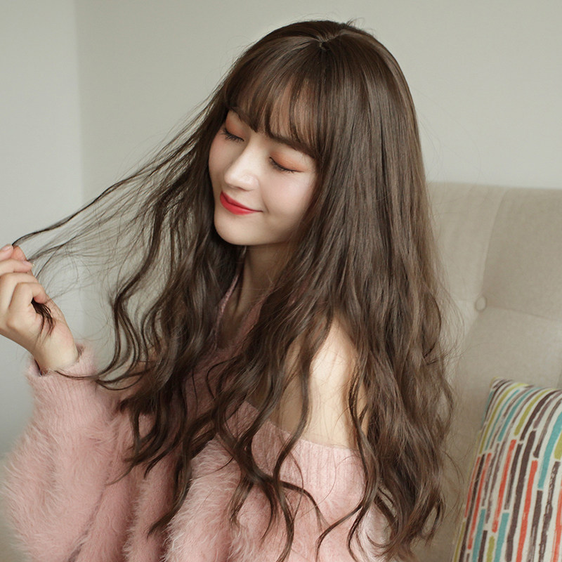 假发女 日常自然羊毛卷全头套式水波纹长卷发套适合圆脸发型设计