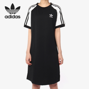 Adidas阿迪达斯裙子女2024新款三叶草宽松短袖运动裙连衣裙CE4961