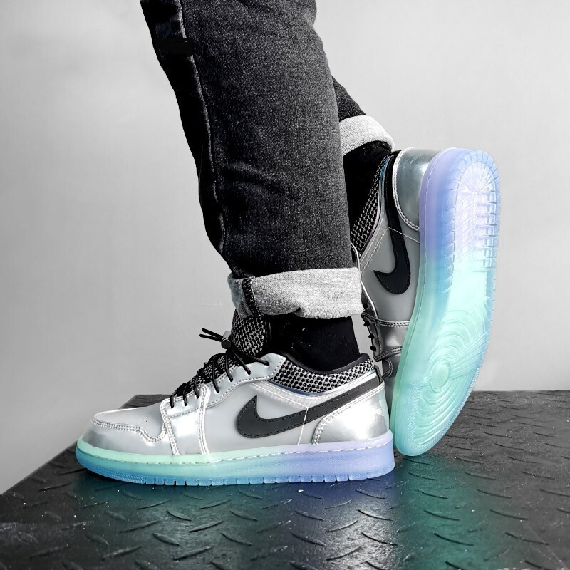 耐克男鞋air jordan 1 low aj1金属银渐变水晶底篮球鞋dj5199-109