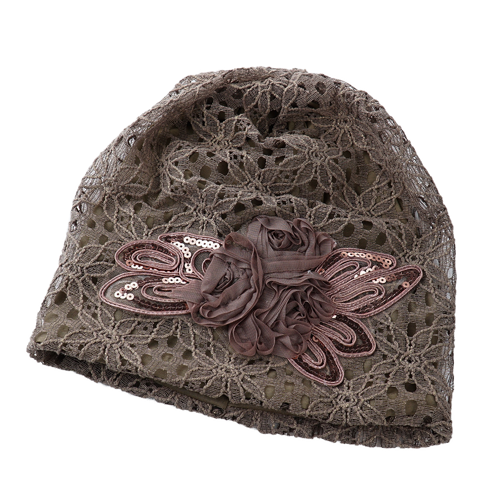花朵蕾丝帽子镂空包头帽春夏秋头巾堆堆帽女薄款时尚妈妈帽中老年