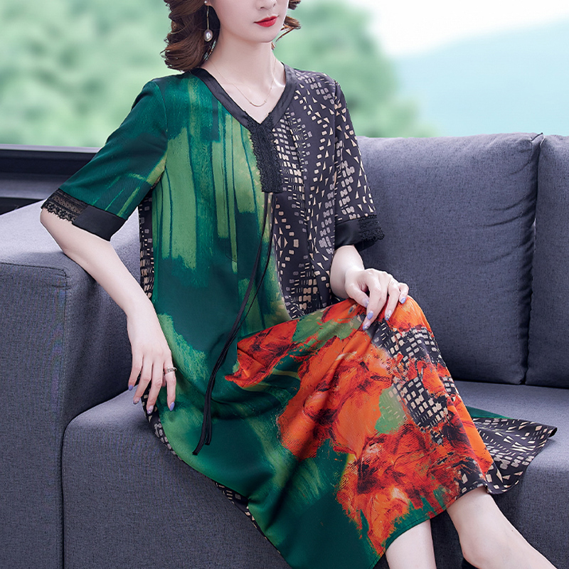 香云纱真丝连衣裙女中长款莨绸气质妈妈高贵宽松2021年新款桑蚕丝