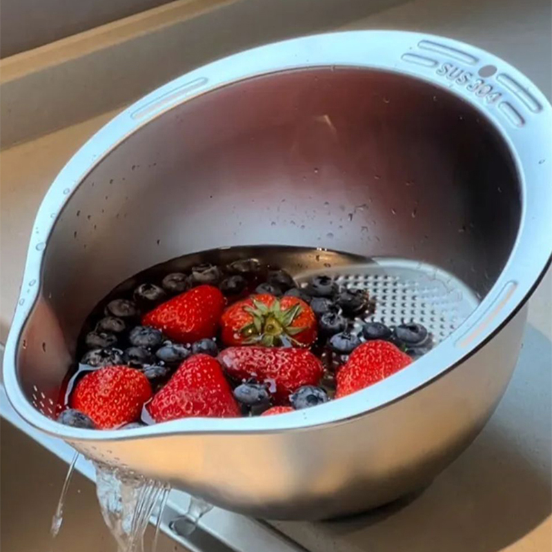 304不锈钢洗菜盆沥水篮洗米筛淘米盆厨房神器水果篮家用沥水漏盆