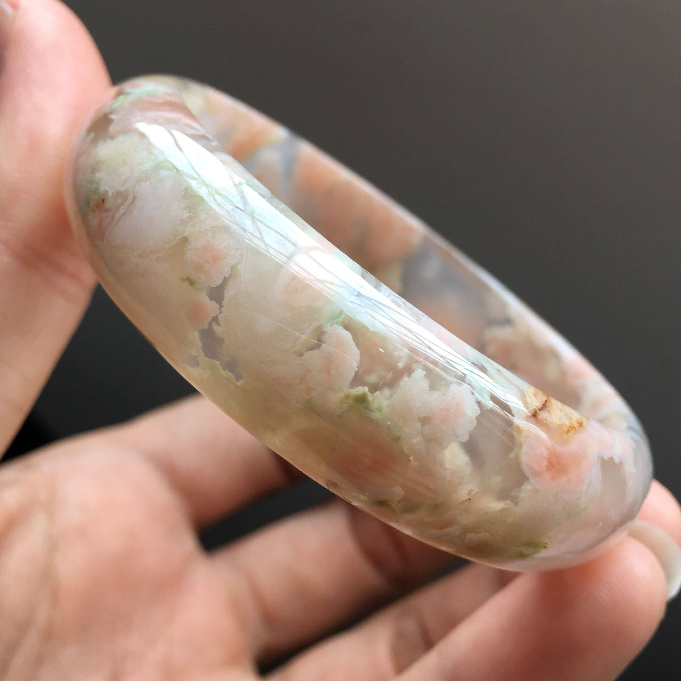 a级粉红樱花玛瑙手镯菜园子满花高冰透一物一图现货实物实拍甩卖