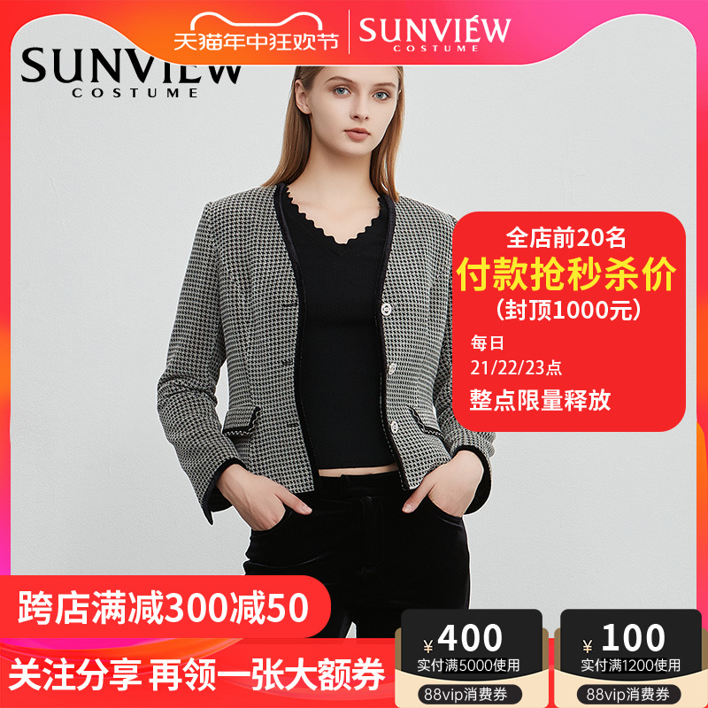 SUNVIEW/尚约聚酯纤维女装小外套秋冬保暖纽扣设计棉麻质感双口袋