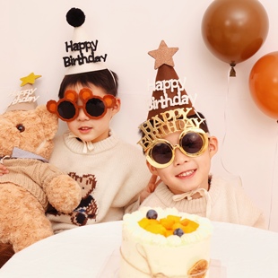 韩国ins一周岁生日派对蛋糕成人搞怪公主男女生儿童1宝宝帽子眼镜
