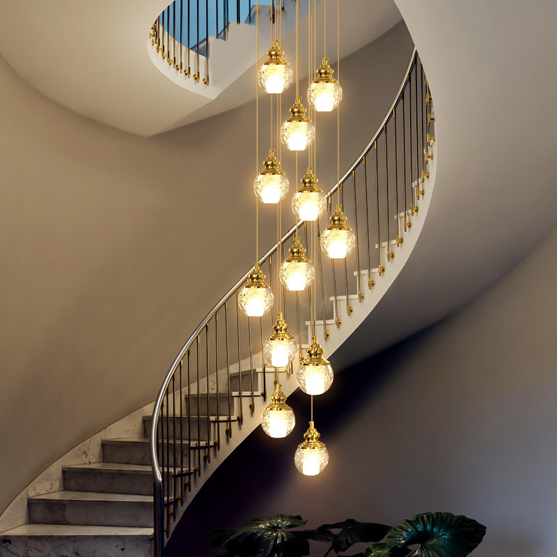水晶灯楼梯吊灯北欧轻奢客厅灯具现代个性时尚玻璃灯复式楼长吊灯