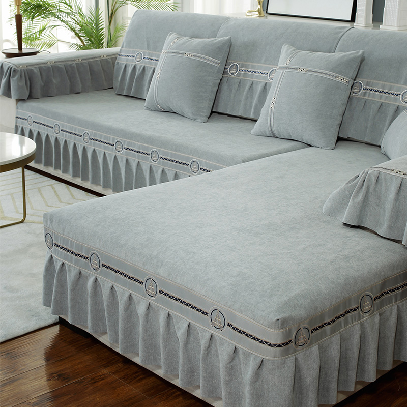 欧式灰色沙发垫四季通用雪尼尔全包万能套罩巾贵妃定做防滑坐垫子