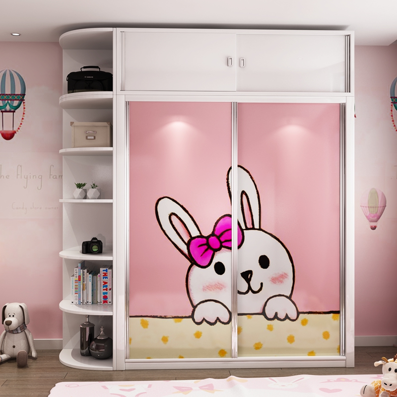 热销儿童衣柜 女孩 卧室 公主粉_儿童女孩粉色公主推拉门衣柜烤漆卡通