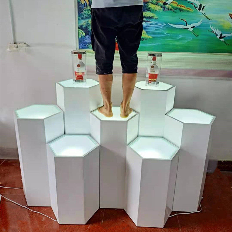 精品六角发光展示台产品展台净水机智能锁烤漆飞机模型六角形地台