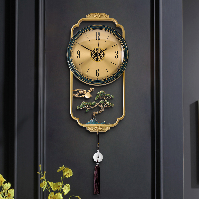 新中式黄铜轻奢钟表挂钟客厅家用时尚创意现代时钟简约个性石英钟