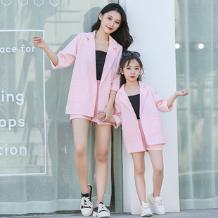 女童西装套装2024儿童春款洋气亲子装韩版女孩小西装女大童母女装