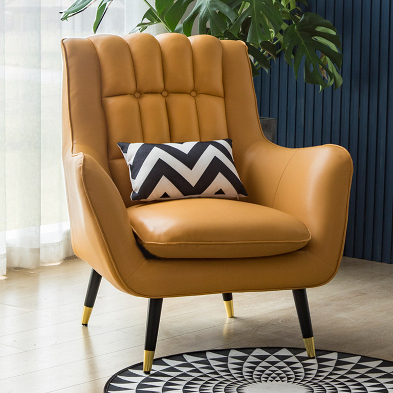 单人休息区皮沙发北欧轻奢阳台休闲现代客厅懒人极简小沙发老虎椅