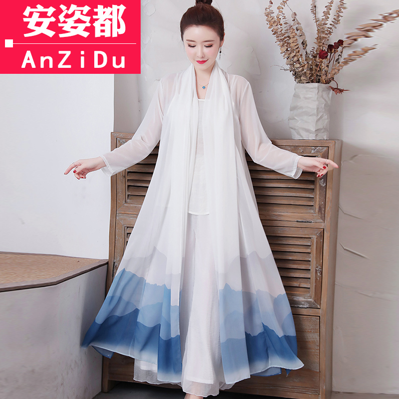 禅舞服装飘逸茶服女春装仙气禅意文艺裙子中国风汉服改良版连衣裙