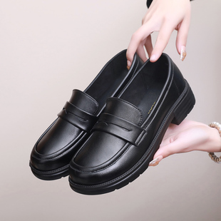 大头鞋2024新款女士小皮鞋黑色工作鞋防滑软底舒适上班女鞋宽松版