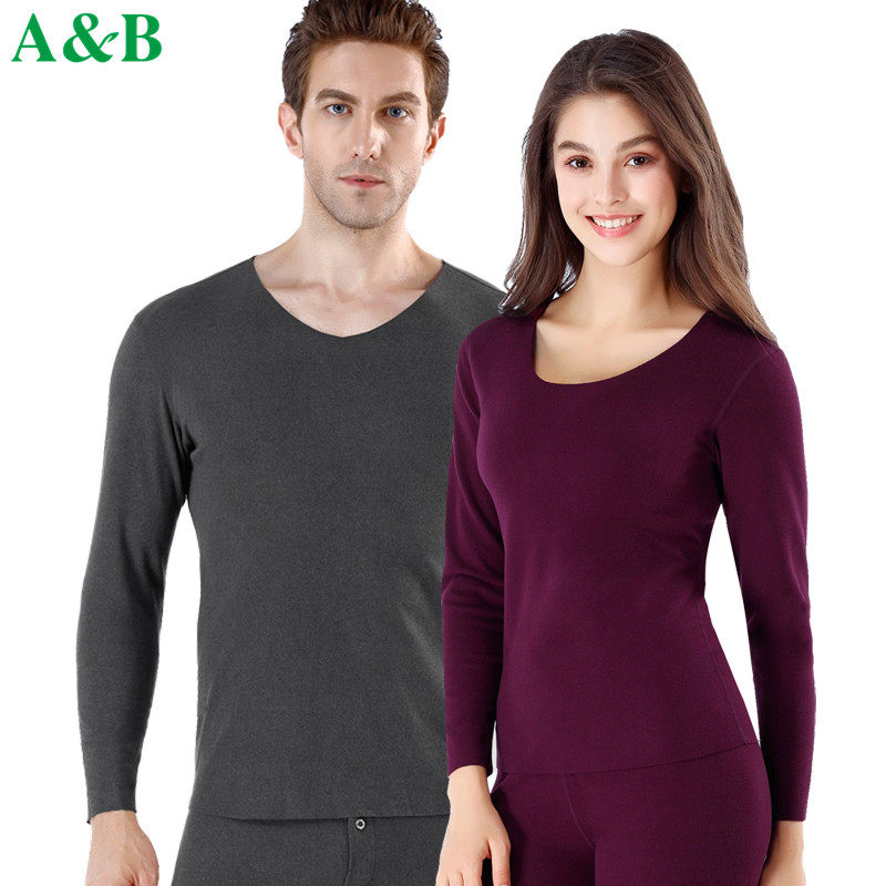 ab男士无痕保暖内衣女士秋衣秋裤套装青年双面绒薄款发热套装内衣