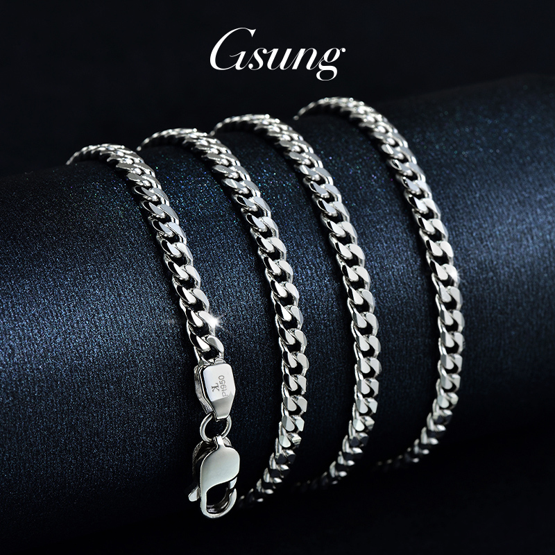 gsung铂金项链男士pt950单套马鞭项链大气厚实古巴白金男士项链