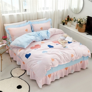 卡通床罩床裙四件套全棉儿童床上用品公主风女童粉色1.2m1.5米1.8