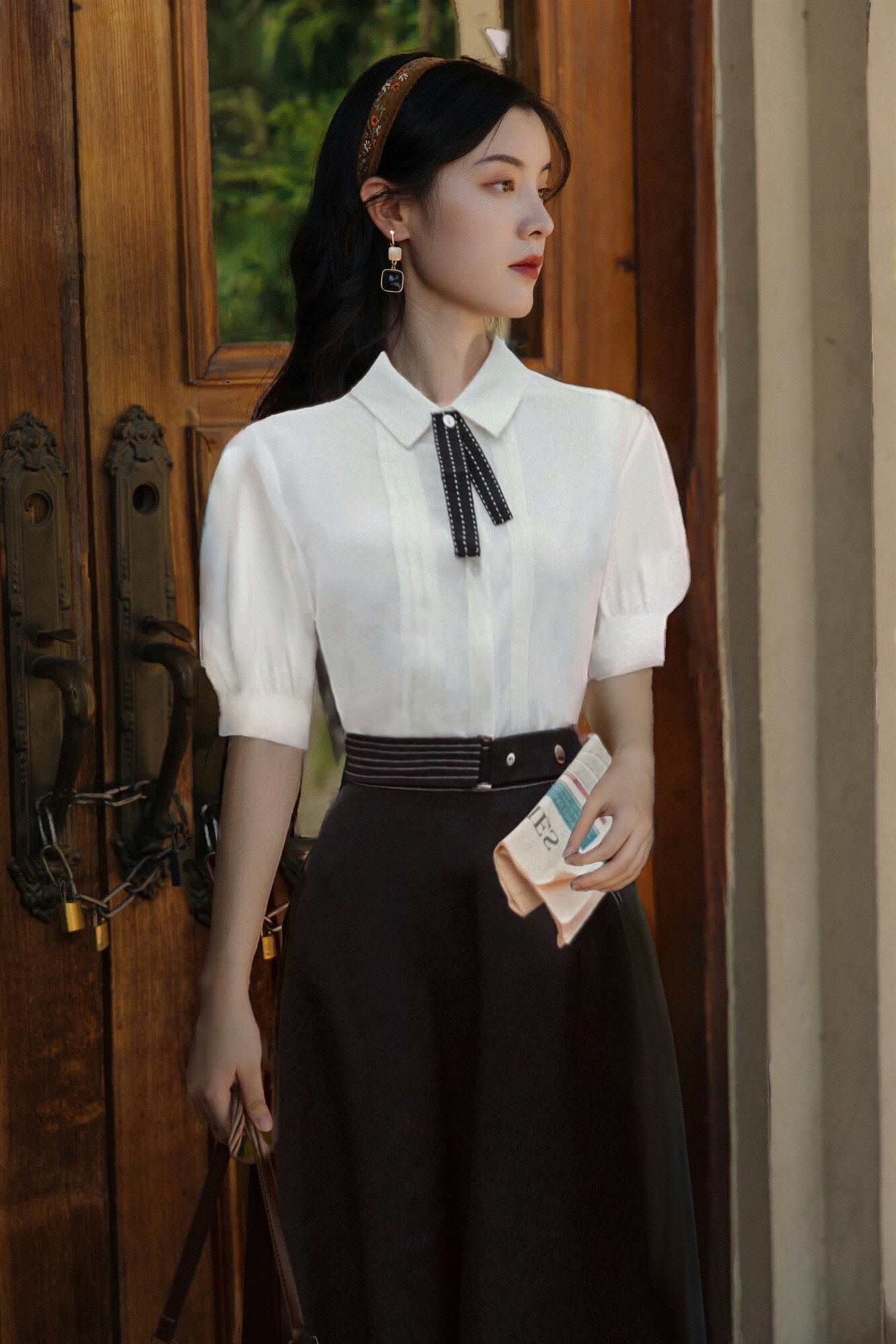 现货语希实拍 时尚洋气衬衫半身裙两件套女套装裙子控价 40